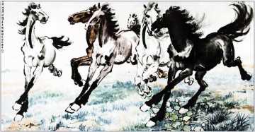  Riendo Pintura - Xu Beihong caballos corriendo 1 tinta china antigua